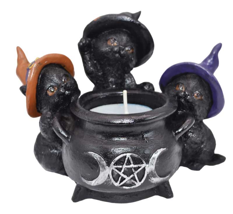 Tealight holder Witchy Cats around Cauldron tealight holder