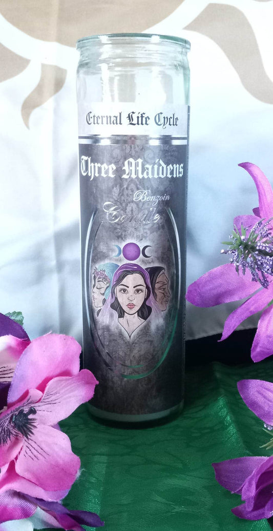 Candle - 7 Day Glass Ritual *New* Three Maidens - * Eternal Life Cycle*