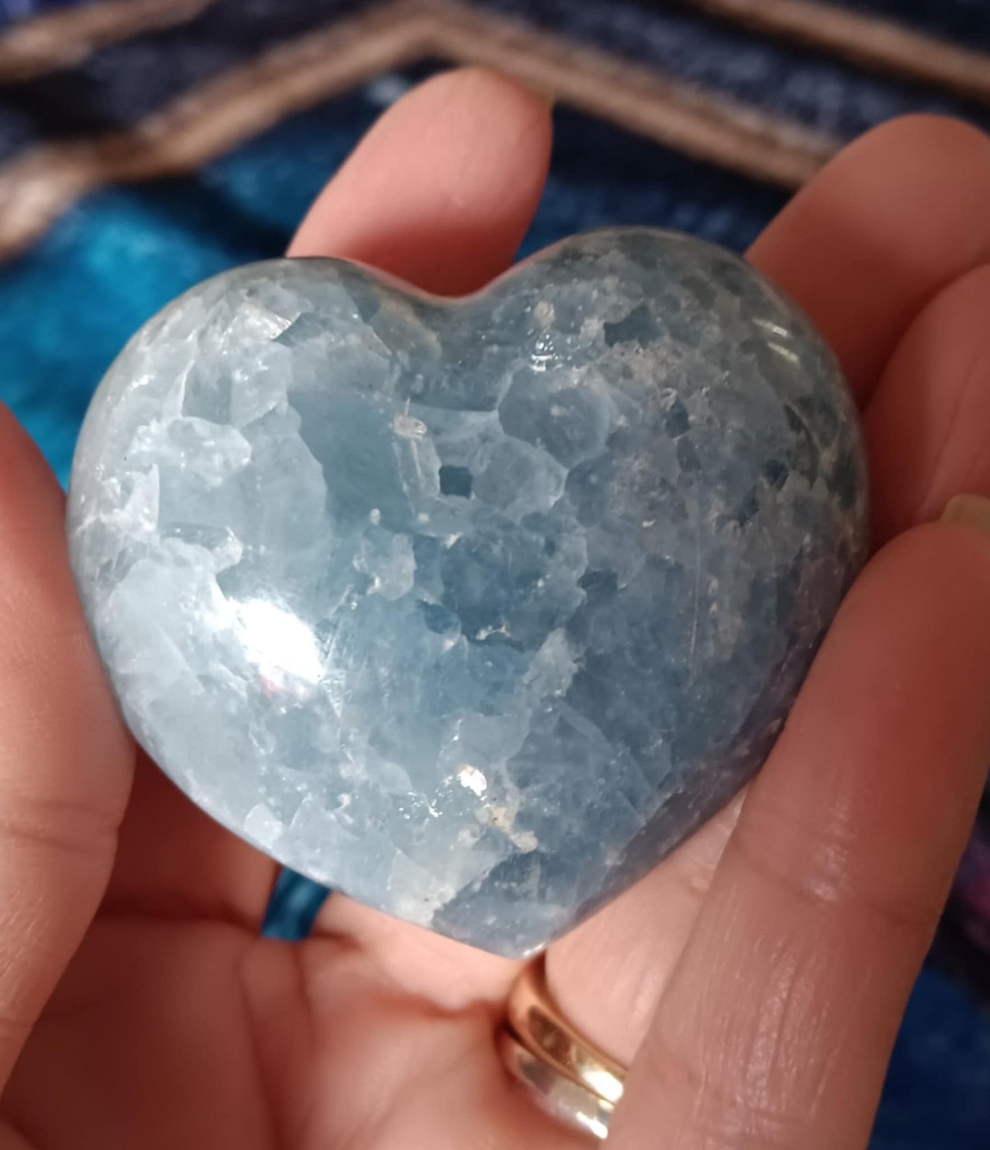 Crystals: Blue Calcite puffy heart Palm Stone
