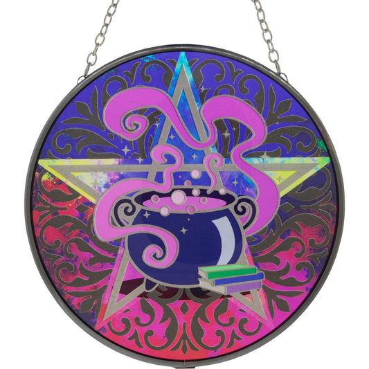 Suncatcher 6in -Glass Magic Cauldron w/ Pentacle