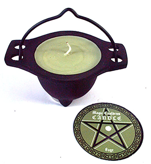 Candles: Sage candle in cauldron