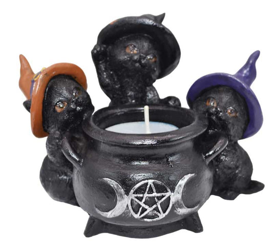 Tealight holder Witchy Cats around Cauldron tealight holder