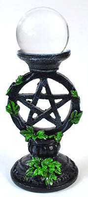 Crystals: 80mm Clear gazing ball with Pentagram Stand
