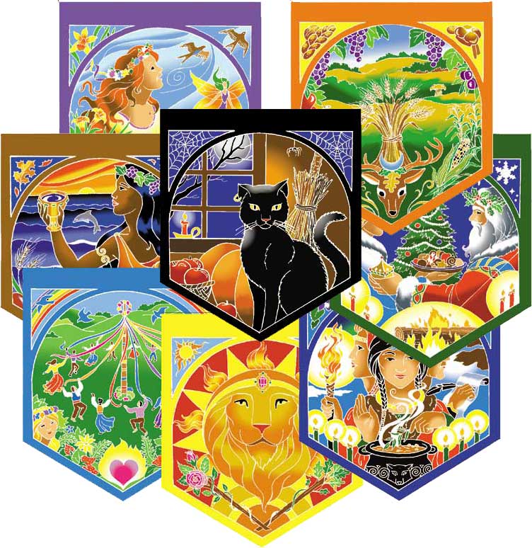 Home Decore: Wheel of the Year Prayer Flags 15" x 17" each flag