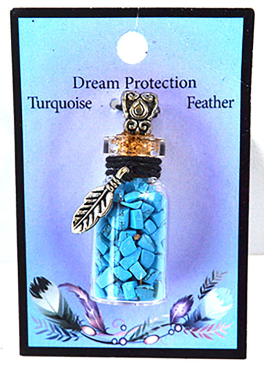 Witchy Jewelry Turquoise Chips in Bottle necklace with Feather