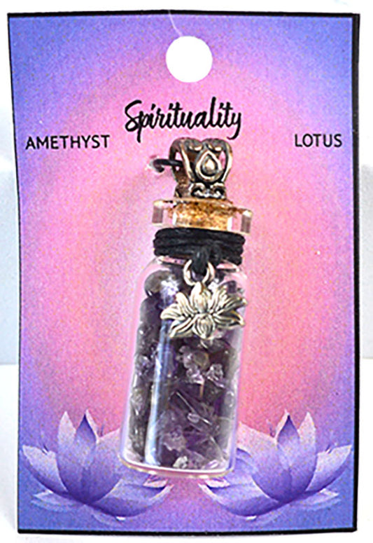 Witchy Jewelry Amethyst Chips in Bottle with Lotus necklace