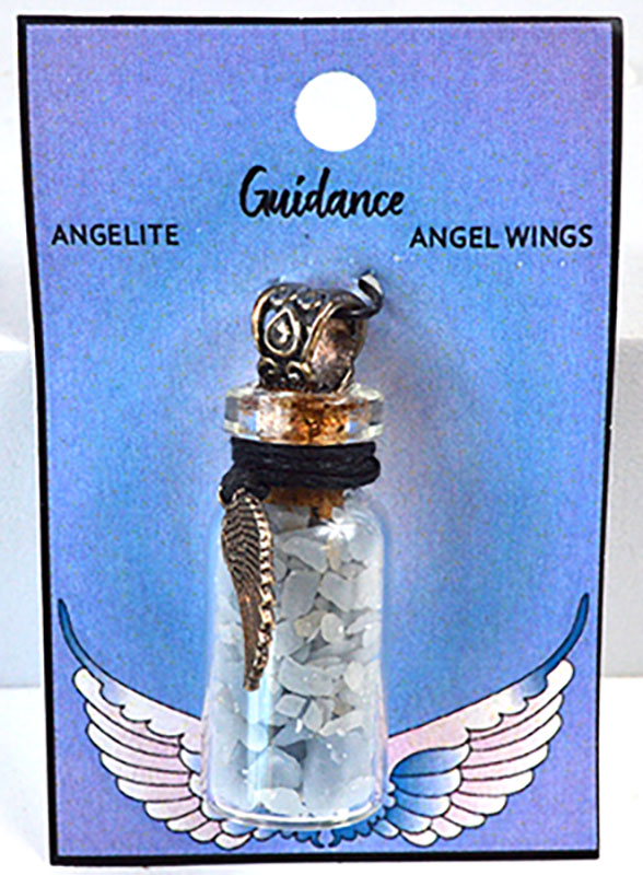 Witchy Jewelry Angelite Chips in Bottle with Angel Wing necklace