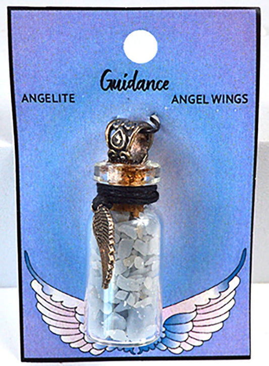 Witchy Jewelry Angelite Chips in Bottle with Angel Wing necklace