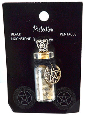 Witchy Jewelry Black Moonstone Chips in Bottle with Pentagram necklace