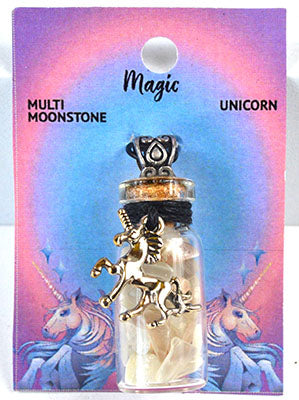 Witchy Jewelry Moonstone Chips in Bottle with Unicorn necklace