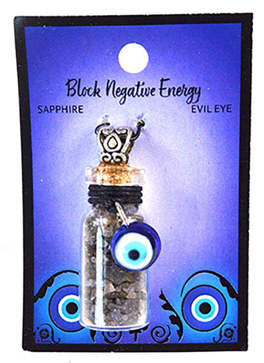 Witchy Jewelry Sapphire Chips in Bottle with Evil Eye necklace