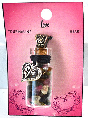Witchy Jewelry: Tourmaline Chips in Bottle with Heart necklace