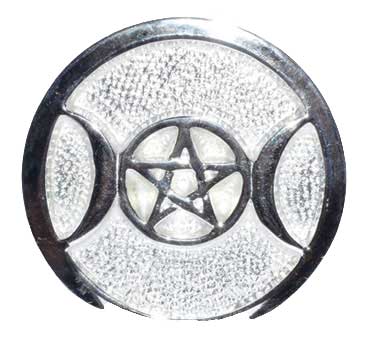 Altar Supplies: Silver Plated Brass Triple Moon altar tile 3 1/2"