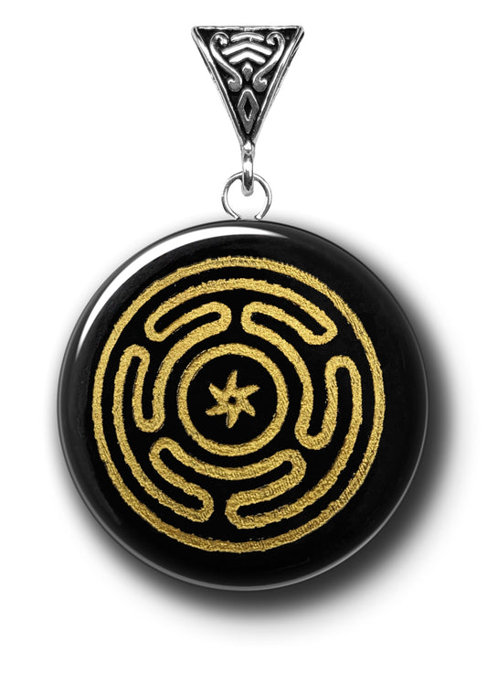 Witchy jewelry: Hecate's Wheel on Black Obsidian for Divine Insight pendant