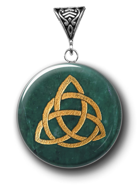 Witchy Jewelry: Triquetra Symbology on Jade for Harmony Pendant