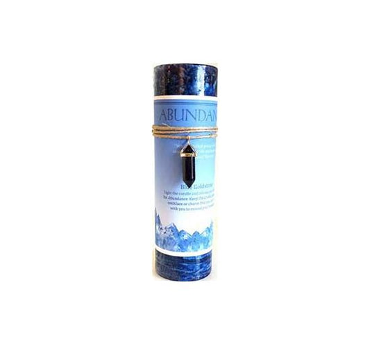 Candles: Abundance pillar candle with Blue Sandstone pendant